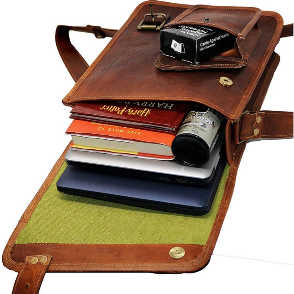 Full Grain Goat Leather Messenger Bag - Laptop Bag - iPad Case - Shoulde…